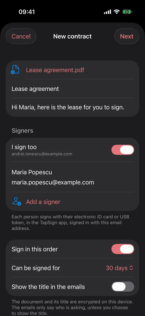 The new contract form in TapSign